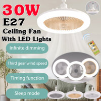 Quạt Trần LED 30W Có Đèn LED E27 Đèn Đầu Quạt Đèn Điều Khiển Từ Xa Im Lặng Nhà Quạt Ánh Sáng Cho Phòng Ngủ Sống Nhà
