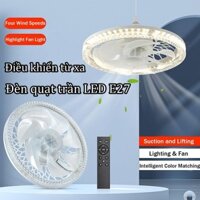 Quạt trần LED E27 Quạt điện điều khiển từ xa Quạt trần không dây có đèn tích hợp Đèn quạt im lặng với 4 tốc độ và 3 chế độ ánh sáng shopidaevn