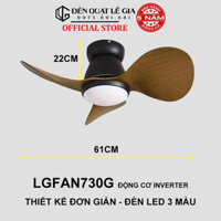 Quạt Trần Mini 3 Cánh Giá Rẻ LÊ GIA LGFAN730V - Chiều Cao 22cm - Sải Cánh 61cm - Bảo Hành 5 Năm - Gỗ Óc Chó