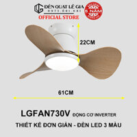 Quạt Trần Mini 3 Cánh Giá Rẻ LÊ GIA LGFAN730V - Chiều Cao 22cm - Sải Cánh 61cm - Bảo Hành 5 Năm - Gỗ Sồi