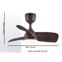 Quạt trần mini cánh nhựa ABS trắng kết hợp đèn led 3 chế độ ánh sáng