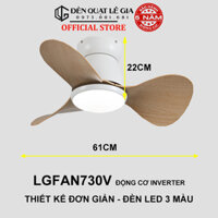 Quạt Trần Mini Cổ Ngắn Phong Cách Indochine LÊ GIA LGFAN730G - Chiều Cao 22cm - Sải Cánh 61cm - Bảo Hành 5 Năm - Gỗ Sồi