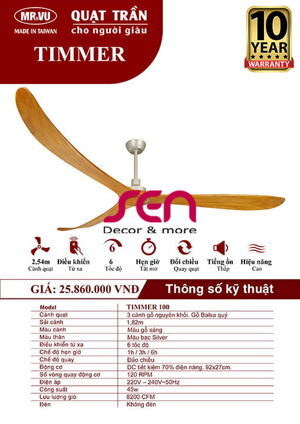 Quạt trần Royal 5 cánh Timmer 100 (100'')