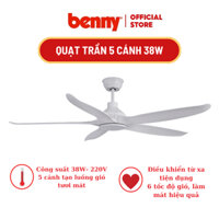 Quạt trần xịn Benny BF-C54HE,  motor DC chạy êm tiết kiệm điện, 38W,n 270 m3/ phút, sải cánh 1372 mm, sản xuất Thái Lan