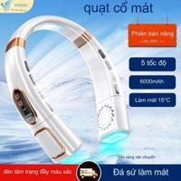Quạt treo cổ có thể sạc lại 5 tốc độ, thiết thực cho công việc và trường học, có đèn chiếu sáng và tuổi thọ pin dài