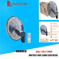 Quạt treo tường Nanoco có remote NWF1612, 3 màu Xanh/Xám/Beige, 3 cấp độ gió công suất 47w motor dây đồng quạt chạy êm