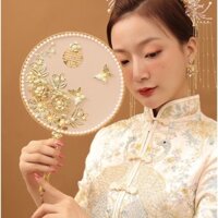Quạt tròn cổ trang cô dâu cầm tay phong cách Trung Hoa ( hình thật )