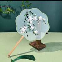 QUẠT TRÒN CỔ TRANG HOA MỘC LAN THÊU 2 MẶ