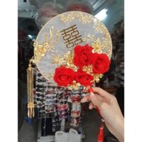 Quạt tròn cổ trang - phụ kiện cưới Giang - quạt tròn đính chữ hỷ - Mẫu 1