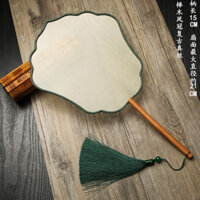 Quạt tròn Lụa phong cách cổ, tay cầm dài trống, lụa trắng nấu chín, tranh Trung Quốc, màu nước, quạt vẽ tay, quạt tròn thêu