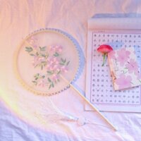 Quạt Tròn Nhỏ Thêu Họa Tiết Phong Cách Cổ Điển Dùng Làm Đạo Cụ Chụp Ảnh Cho Nữ