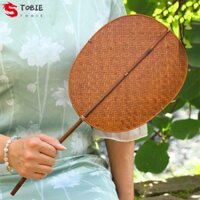 Quạt Tròn TOBIE, Quạt Dệt Tre Handmade Retro, Phụ Kiện Khiêu Vũ Tiệc Cổ Điển Di Động Sáng Tạo Tay Quay Quạt Mẹ
