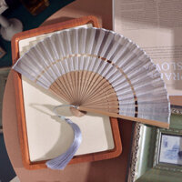 Quạt Trung Quốc Quạt Gấp Hai Phần Chuyển Đổi Phong Cách Cổ Đại Quạt Nhỏ Vải Lanh Cotton Phong Cách Nhật Bản Quạt Nữ Gấp Mực Hanfu Mùa Hè
