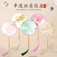 Quạt truyền thống cho nhảy múa, quạt lụa tròn handmade tám cánh cho phụ nữ, gió xuân