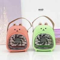 Quạt USB để bàn sạc tích điện phun sương Rabbit face có tai quai xách