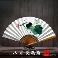 Quạt vải lụa phong cách cổ điển mùa hè thư pháp mỏng phong cách vàng Hanfu Trung Quốc giấy Xuân đậm quạt gấp vẽ tay quạt tre tùy chỉnh