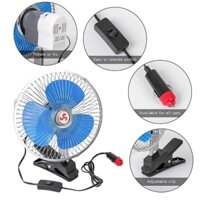 Quạt xe tải, ô tô, xe hơi, xe cơ giới, xe bus,  kẹp bình ắc quy 12v - 24v có công tắc đế kẹp xoay 360 độ
