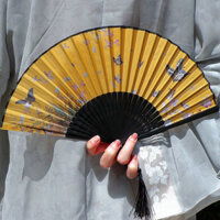 Quạt Xếp Cầm Tay Bằng Tre Họa Tiết Hoa Bướm Phong Cách Trung Hoa Cổ Điển