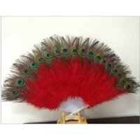 Quạt xếp cầm tay lông đuôi công lông vũ phong cách cổ trang cosplay