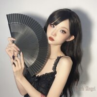 Quạt xếp cầm tay màu đen phong cách Trung Hoa cổ điển