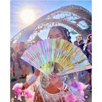 Quạt xếp cầm tay  màu hologram sơz 33cm |Phụ kiện Rave -  Phụ kiện EDM - Music festival - Lễ hội âm nhạc