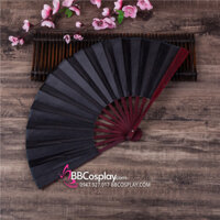 Quạt Xếp Trơn Cán Gỗ Đen Trơn
