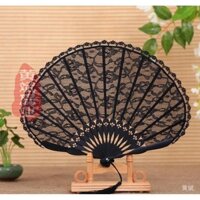 Quạt xếp vải  ren dáng tròn, sẵn có