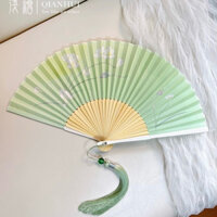 Quạt xoè quạt múa cầm tay màu xanh lá siêu xinh, đạo cụ chụp hình ( Tặng bao quạt + tua rua )