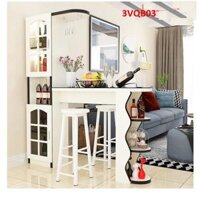 Quầy bar mini, quầy bar kiêm vách ngăn phòng khách nhà bếp 3VQB03  Không kèm ghế  - Trắng viền đen