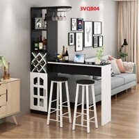 Quầy bar mini, quầy bar kiêm vách ngăn phòng khách nhà bếp 3VQB04  Không kèm ghế  - Đen trắng