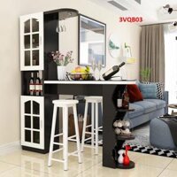 Quầy bar mini, quầy bar kiêm vách ngăn phòng khách nhà bếp 3VQB03  Không kèm ghế  - Đen trắng