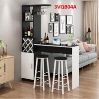 Quầy bar mini, quầy bar kiêm vách ngăn phòng khách nhà bếp 3VQB04A  Không kèm ghế  - Đen trắng