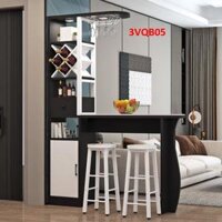 Quầy bar mini, quầy bar kiêm vách ngăn phòng khách nhà bếp 3VQB05  Không kèm ghế  - Đen trắng