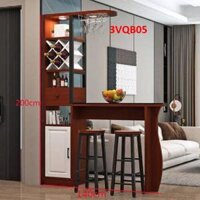 Quầy bar mini, quầy bar kiêm vách ngăn phòng khách nhà bếp 3VQB05  Không kèm ghế  - Nâu đỏ trắng