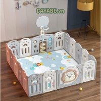 Quây bóng nhựa cho bé gấp gọn sư tử CAYABE màu xám trắng (tặng kèm thảm, bóng, cột bóng rổ)