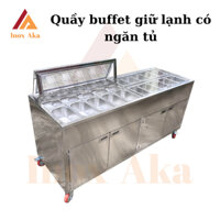 Quầy buffet giữ lạnh thực phẩm dài 1m7 có ngăn tủ để đồ cho nhà hàng, quán ăn - Inox Aka