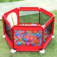 Quây cũi cho bé lục giác bằng vải khung inox kiêm nhà bóng ( Tặng 10 bóng )