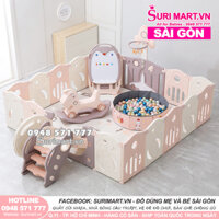 Quây cũi nhựa cho bé mẫu quây Holla tên lửa – Combo Quây bóng kèm cầu trượt