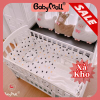 Quây vải cũi gỗ ( quây + ga bọc nệm+ gối) vải cotton thoáng  mát