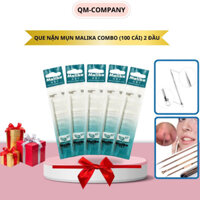 Que nặn mụn Malika ( combo 100cái), Cây lấy mụn 2 đầu nhọn và tròn chất liệu thép không gỉ hàng chính hãng