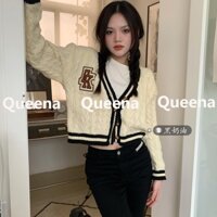 Queena Áo Len áo khoác cardigan áo cardigan Thời trang hàn quốc  Korean Style Chic Trendy Thanh lịch A21K039 36Z230909