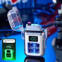 Quẹt Sạc Điện Plasma Chống Nước, Chống Gió, Vỏ Trong Suốt, Có màn hình hiển thị pin - Trắng Dạ Quang