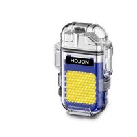 Quẹt Sạc Điện Plasma Chống Nước, Chống Gió, Vỏ Trong Suốt, Có màn hình hiển thị pin - Có đèn pin-Xanh