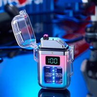 Quẹt Sạc Điện Plasma Chống Nước, Chống Gió, Vỏ Trong Suốt, Có màn hình hiển thị pin - Hồng Tím