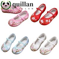 Quillan Giày Nhảy Múa Bé Gái, Giày Satin Thêu Hoa Đế Mềm Phong Cách Dân Tộc, Giày Công Chúa Chống Mài Mòn Chống Trơn Trượt Giày Hanfu Thoải Mái Quà Tặng Trẻ Em