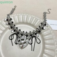 Quinton Đính Hạt Vòng Cổ Choker, Nơ Rỗng Ra Punk Vòng Cổ Trái Tim, Có Thể Điều Chỉnh Nhiều Lớp Phóng Đại Cổ Phụ Kiện Trang Sức Dây Xích Kim Loại Vòng Cổ Đảng