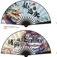 Quốc Gia Hợp Thời Trang 33cm In Nhuộm Vải Lụa Lụa Quạt Xương Núi Biển Kinh Đạo Cụ Quạt Thần Thoại Cổ Sinh Viên Khiêu Vũ