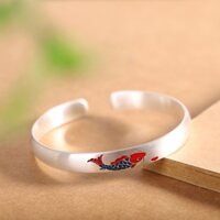 Quốc Gia Hợp Thời Trang Độc Đáo Retro Thời Trang Koi Vòng Tay Nữ Mở Đỏ Cá Nhỏ Sterling Bạc Vòng Tay Cá chép Tính Khí Đốt Xanh