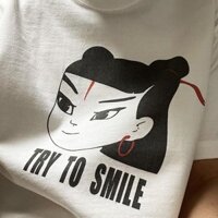 Quốc Gia Hợp Thời Trang Tự Chế Thiết Kế Nguyên Bản Cotton Cổ Tròn Áo Thun Nữ Tay Ngắn Nezha Smile Wish Love No Worry Look up Cotton Nguyên Chất