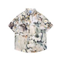 Quốc Triều lỏng lẻo cặp vợ chồng hoa graffiti đầy đủ in ve áo ngắn tay áo sơ mi